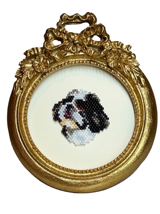 Handmade Other - Beaded Shih Tzu Dog Mini Portrait in Gold Frame